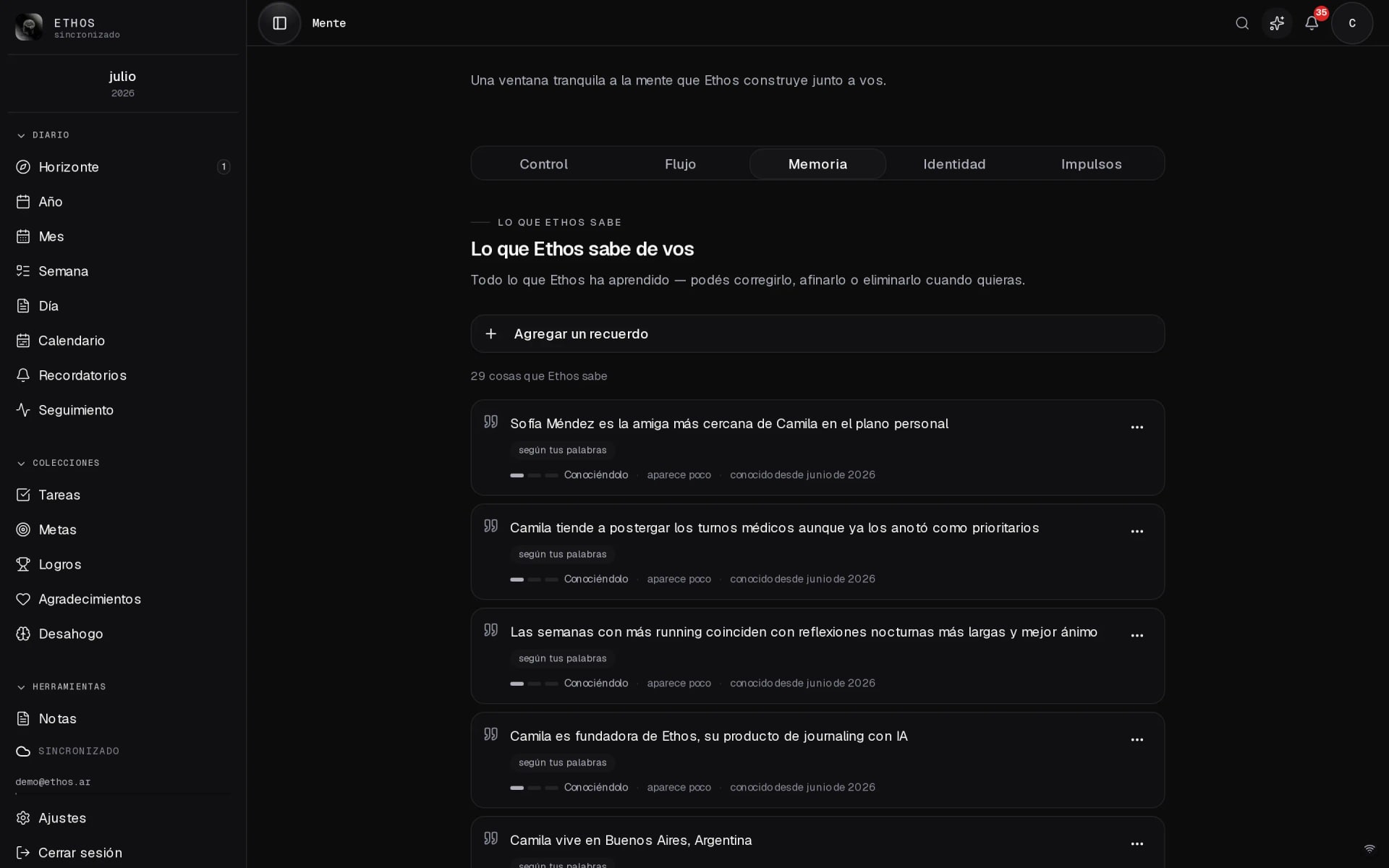 Va construyendo una memoria de ti